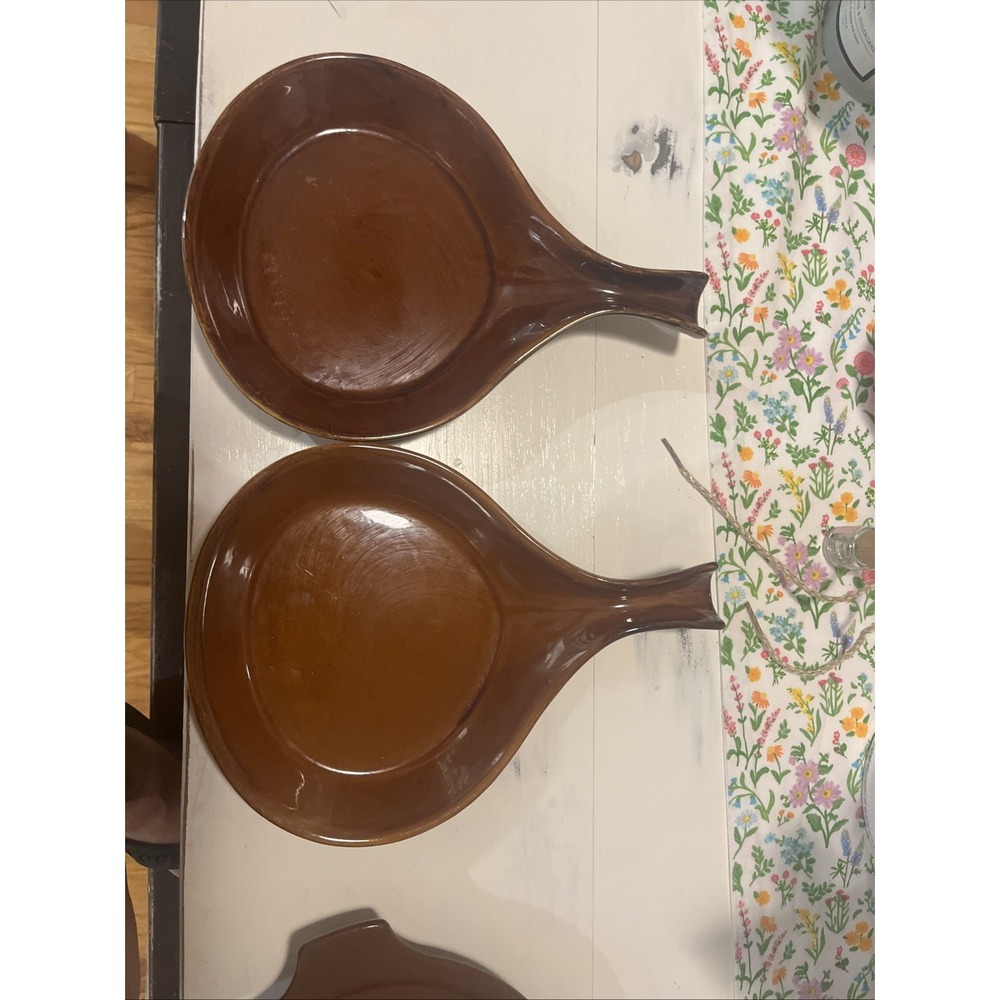 2 Vintage Brown Glaze Stoneware 11" Skillet Hall Pottery 1677 Dish And 1-1676 D